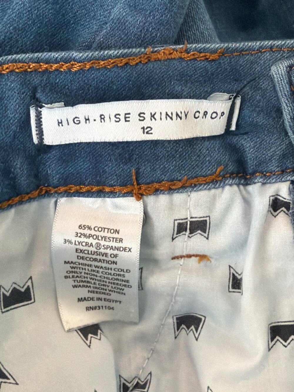 Crown & Ivy High Rise Skinny Crop Jeans Blue Denim Raw Hem Size 12 READ - Picture 6 of 6